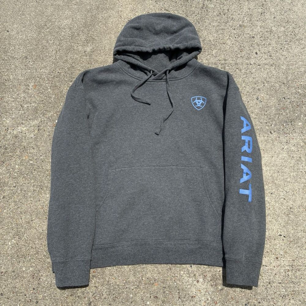 Ariat Graphic Hoodie Mens XL Gray Logo Workwear Sweatshirt Pullover
